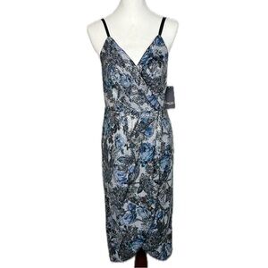 Rachel Rachel Roy Blue Floral Faye Sequin Dress 6 Faux Wrap Cocktail Disco NYE